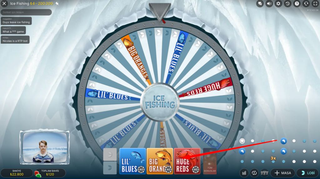 Ice Fishing table with Lil Blues, Big Oranges and Huge Reds betting spots