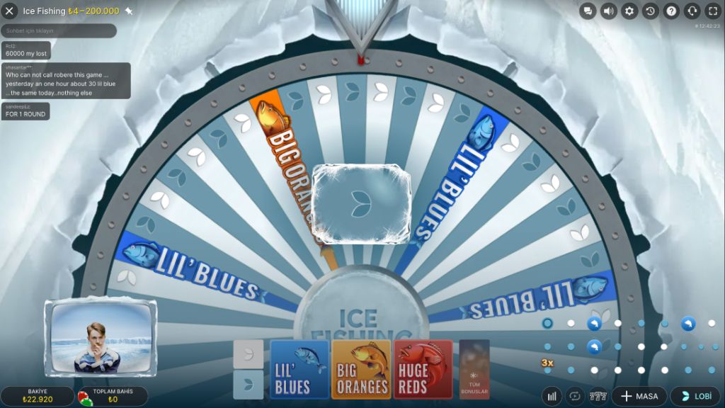 Ice Fishing money wheel spinning with Big Oranges and Lil Blues segments